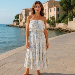 1. State Light Blue Strapless Tiered Smock Waist Maxi Dress Coastal Cowgirl